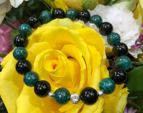 Malahīts ar obsidiānu 8 mm