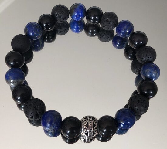 lazurīta, obsidiāna un lavas aproce vīriešiem 10 mm