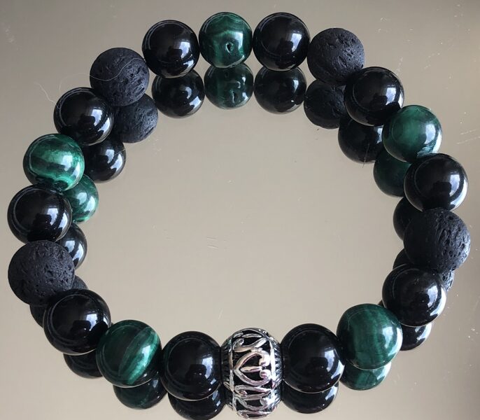 Malahīta, obsidiāna un labas aproces vīrietim 10 mm