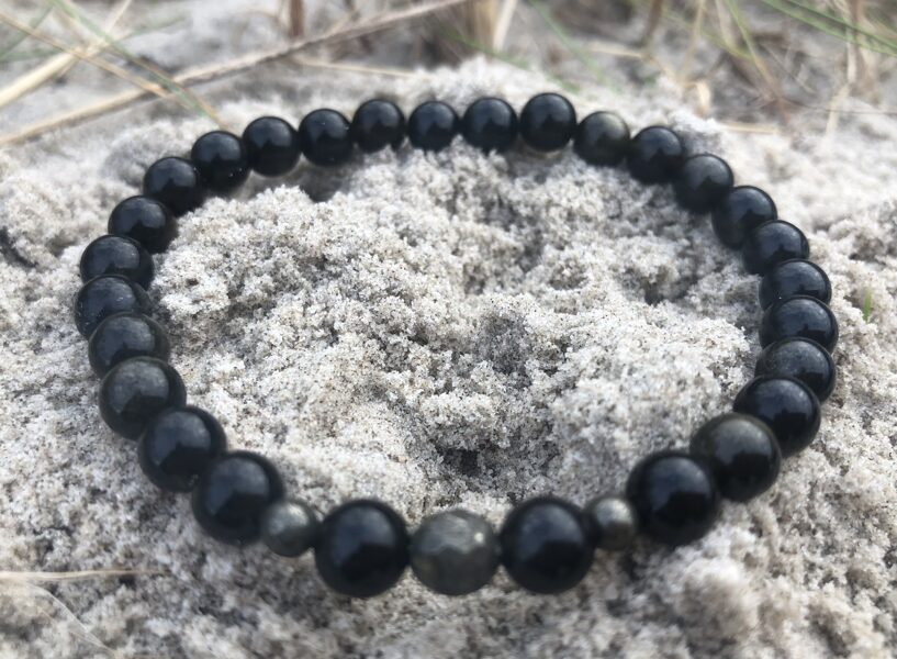 Obsidiàns arlavu un  pirītu un 6 mm bumbiņām